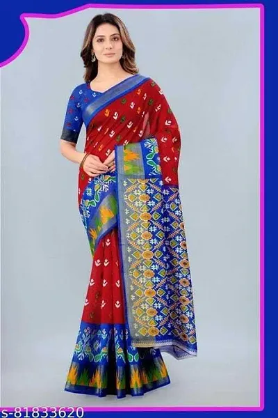 Art Silk Printed Zari Border Sarees with Blouse piece