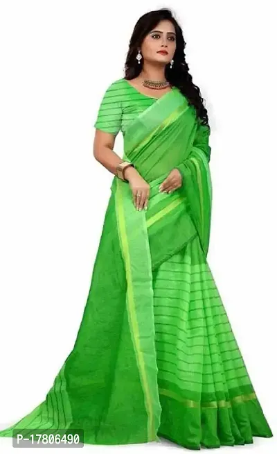 Women Stylish Cotton Silk Striped Saree with Blouse piece-thumb2