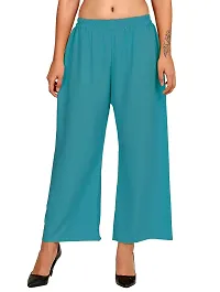 Stunning Turquoise Crepe Solid Palazzo For Women-thumb1