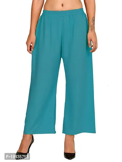 Stunning Turquoise Crepe Solid Palazzo For Women-thumb2