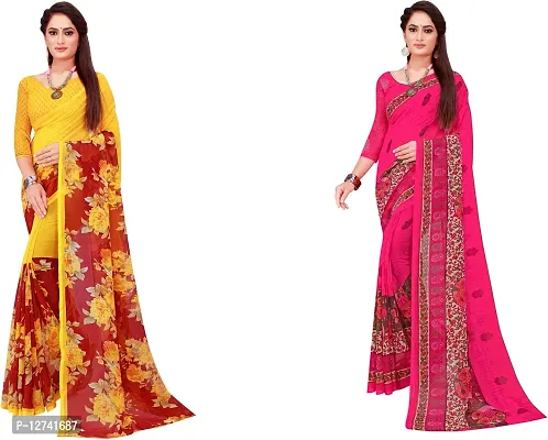 Stylish Fancy Georgette Saree With Blouse Piece For Women Pack Of 2