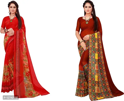 Stylish Fancy Georgette Saree With Blouse Piece For Women Pack Of 2-thumb0