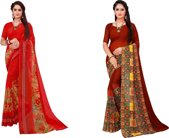 Stylish Fancy Georgette Daily Wear Saree With Blouse Piece For Women Pack Of 2