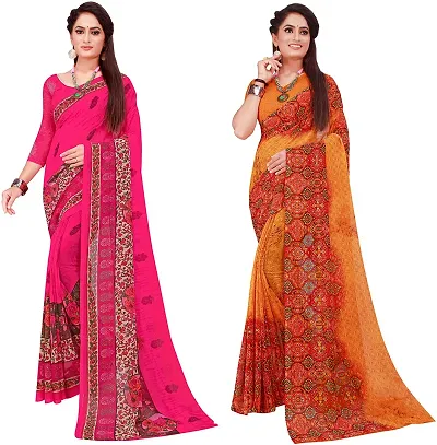 Stylish Georgette Saree With Blouse Piece For Women Pack Of 2