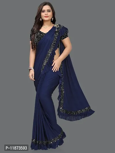 Stylish Net Solid Saree With Blouse Piece For Women-thumb0