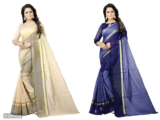 Stylish Fancy Cotton Silk Saree With Blouse Piece For Women Pack Of 2