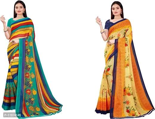 Stylish Fancy Georgette Saree With Blouse Piece Combo For Women Pack Of 2