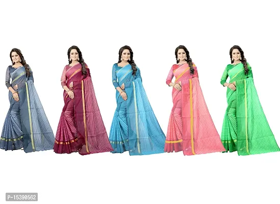 Women  Cotton Silk Striped Daily Wear Saree With Blouse