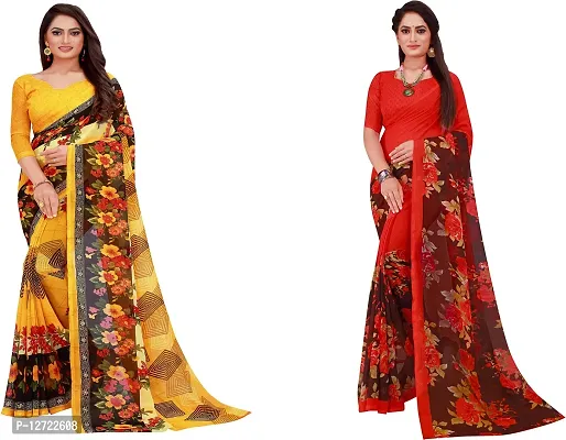 Stylish Fancy Georgette Saree With Blouse Piece For Women Pack Of 2-thumb0