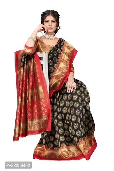 Stylish Black Cotton Silk Woven Design Saree with Blouse piece For Women-thumb2