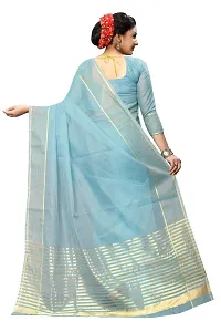 Stylish Blue Cotton Silk Solid Saree with Blouse piece For Women-thumb2