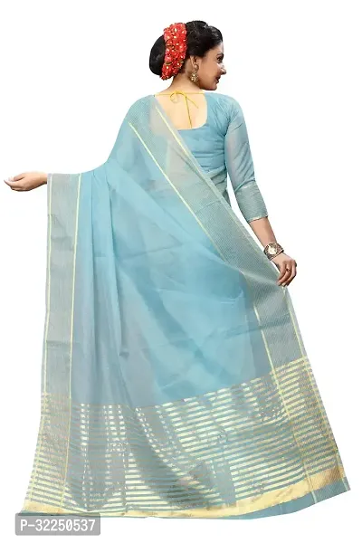 Stylish Blue Cotton Silk Solid Saree with Blouse piece For Women-thumb3