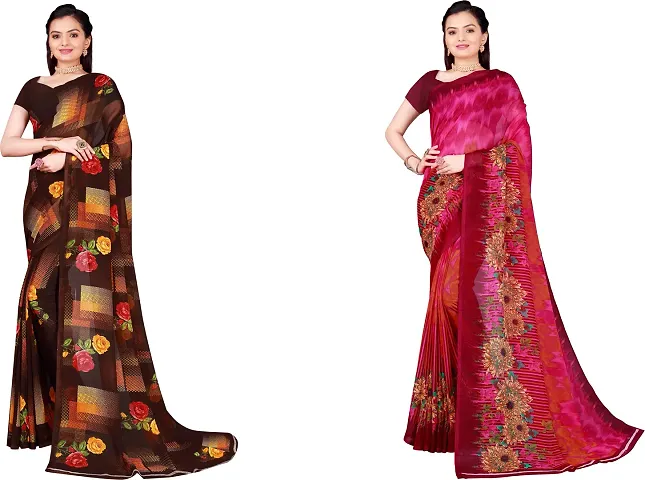Beautiful Georgette Saree With Blouse Piece Pack Of 2