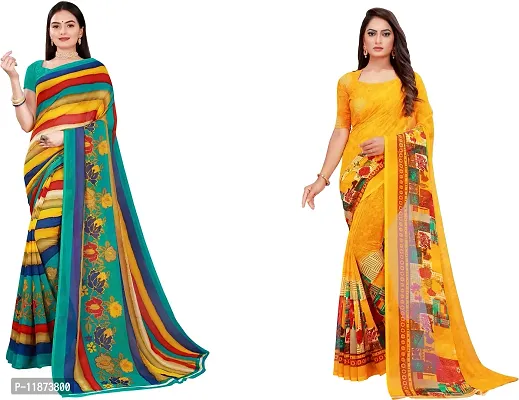 Stylish Fancy Georgette Saree With Blouse Piece Combo For Women Pack Of 2