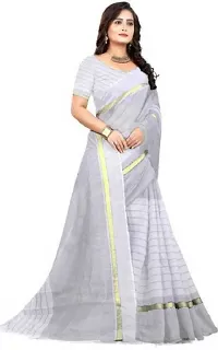 Women Stylish Cotton Silk Striped Saree with Blouse piece-thumb1