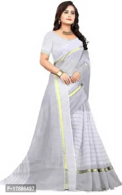 Women Stylish Cotton Silk Striped Saree with Blouse piece-thumb2