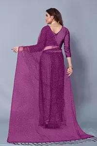 Stylish Wine Net Solid Saree with Blouse piece For Women-thumb1