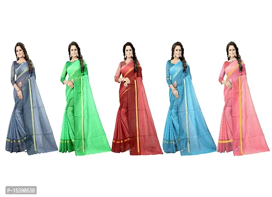 Women  Cotton Silk Striped Daily Wear Saree With Blouse