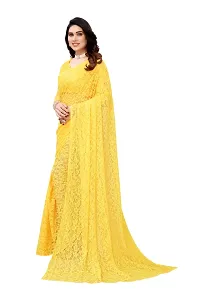 Stylish Yellow Net Saree with Blouse piece For Women-thumb1