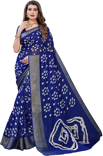 Bandhani Print Cotton Blend Zari Border Sarees with Blouse Piece