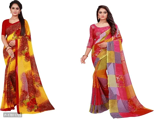 Women Stylish Georgette Printed Saree with Blouse piece-thumb0