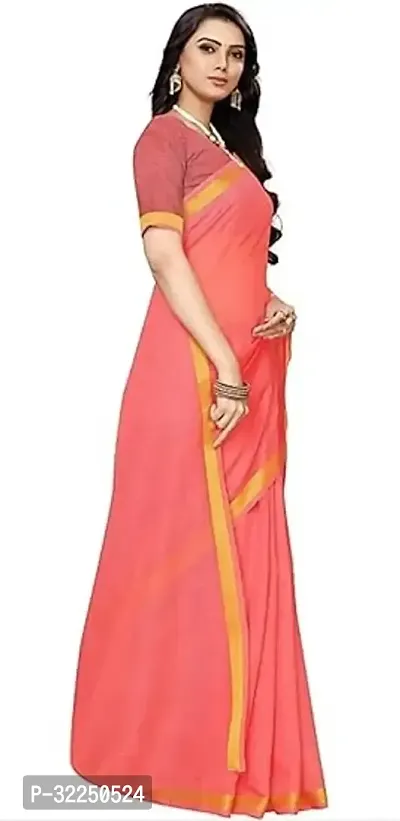 Stylish Pink Cotton Silk Solid Saree with Blouse piece For Women-thumb0