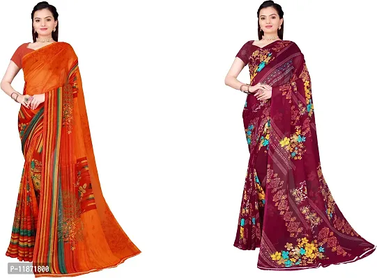 Stylish Fancy Georgette Saree With Blouse Piece Combo For Women Pack Of 2-thumb0