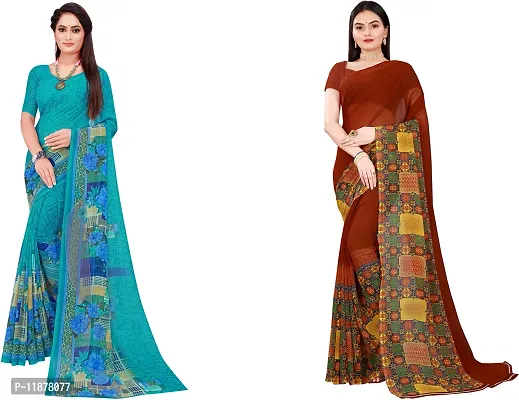 Stylish Fancy Georgette Saree With Blouse Piece Combo For Women Pack Of 2-thumb0