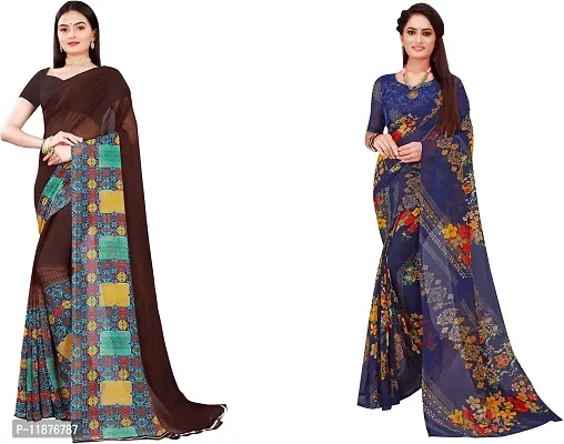 Stylish Fancy Georgette Saree With Blouse Piece Combo For Women Pack Of 2-thumb0