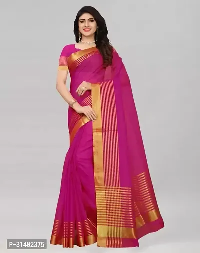 Stylish Pink Cotton Silk Saree with Blouse piece For Women-thumb0