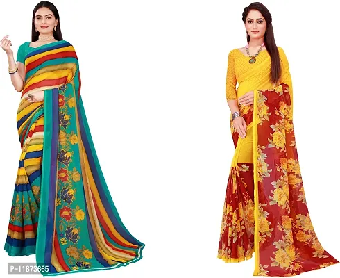 Stylish Fancy Georgette Saree With Blouse Piece Combo For Women Pack Of 2-thumb0