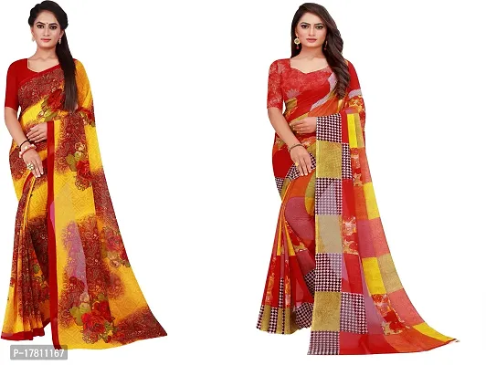 Women Stylish Georgette Printed Saree with Blouse piece-thumb0