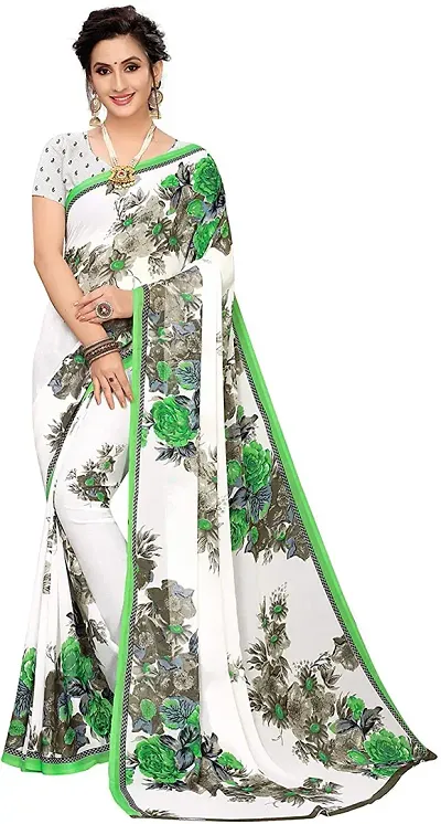 Stylish Georgette Printed Sarees With Blouse Piece