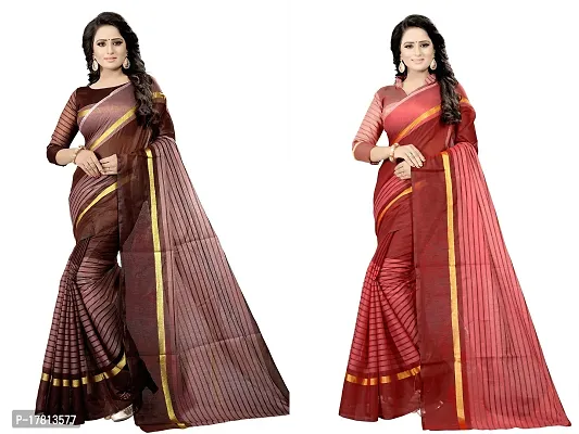 Women Stylish Cotton Silk Striped Saree with Blouse piece