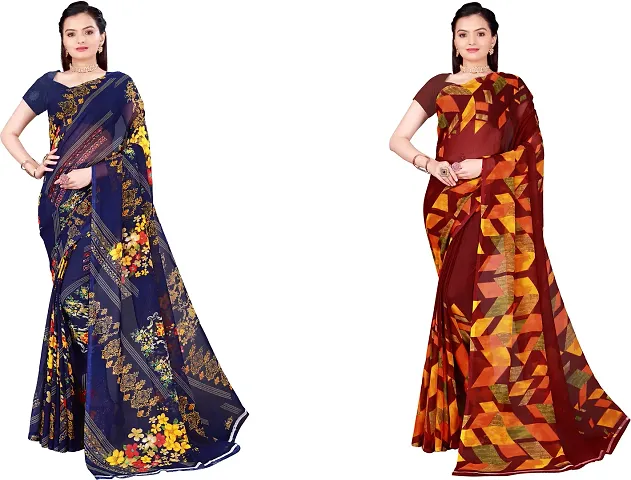 Stylish Fancy Georgette Saree With Blouse Piece Combo For Women Pack Of 2