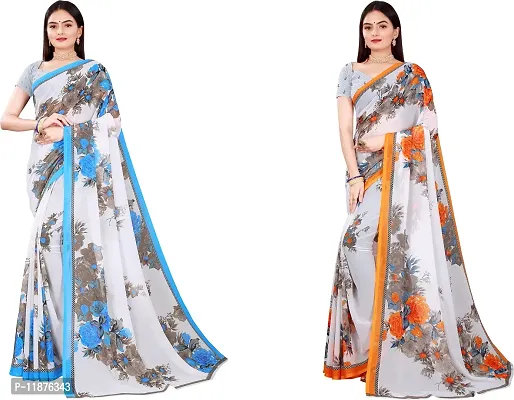 Stylish Fancy Georgette Saree With Blouse Piece Combo For Women Pack Of 2-thumb0