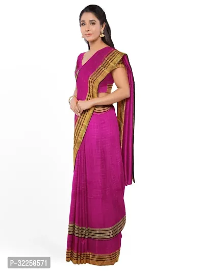 Stylish Pink Cotton Silk Solid Saree with Blouse piece For Women-thumb3