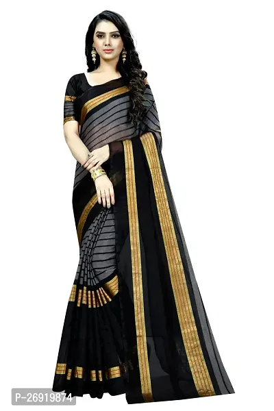 Elegant Cotton Silk Self Pattern Women Saree with Blouse piece-thumb0