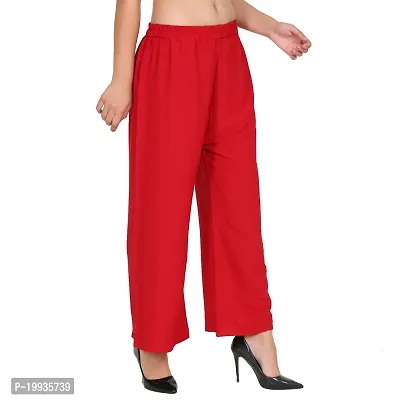 Stunning Red Crepe Solid Palazzo For Women-thumb5