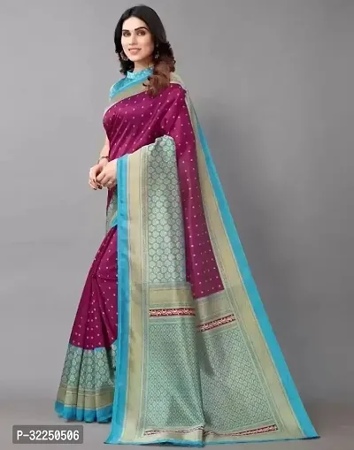 Stylish Purple Cotton Silk Printed Saree with Blouse piece For Women-thumb2