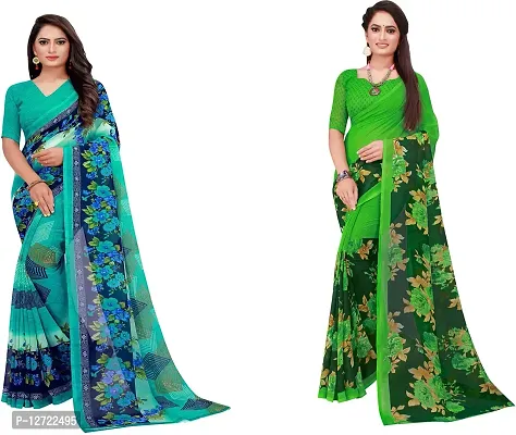 Stylish Fancy Georgette Saree With Blouse Piece For Women Pack Of 2-thumb0