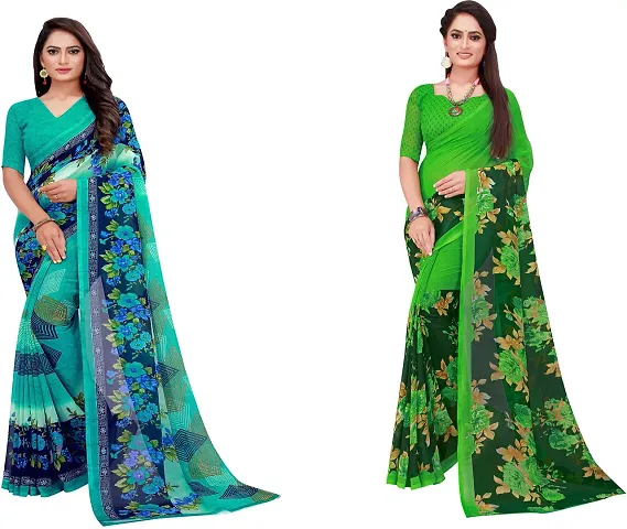 Elegant Daily Wear Georgette Women Saree With Blouse Piece -Pack Of 2