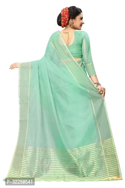 Stylish Green Cotton Silk Solid Saree with Blouse piece For Women-thumb3