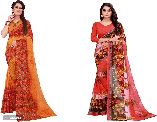 Women Stylish Georgette Printed Saree with Blouse piece