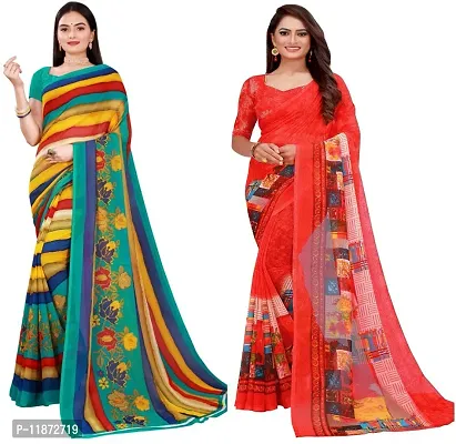 Stylish Fancy Georgette Saree With Blouse Piece Combo For Women Pack Of 2