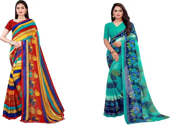 Stylish Fancy Georgette Saree With Blouse Piece Combo For Women Pack Of 2