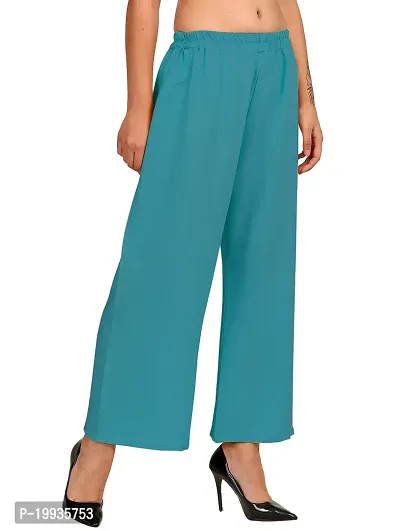 Stunning Turquoise Crepe Solid Palazzo For Women-thumb4