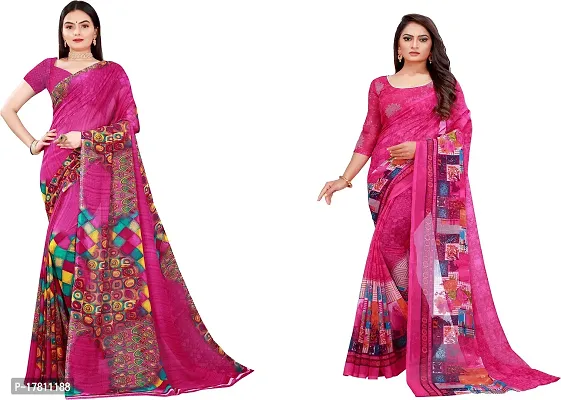 Women Stylish Georgette Printed Saree with Blouse piece-thumb0