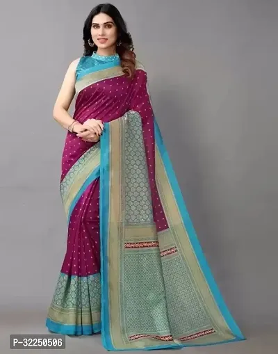 Stylish Purple Cotton Silk Printed Saree with Blouse piece For Women-thumb0