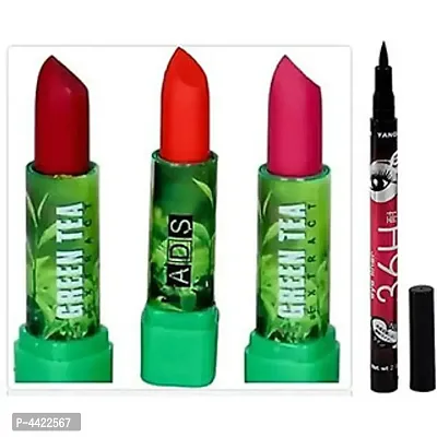 ADS green tea lipsticks ( set of 3 ) (Multicolour) with 36 hr eyeliner